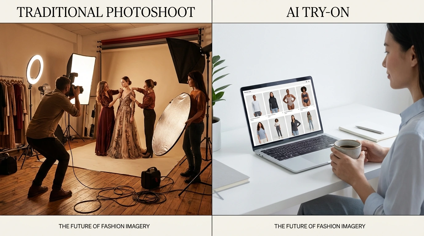 AI try-on vs traditional photography studio comparison